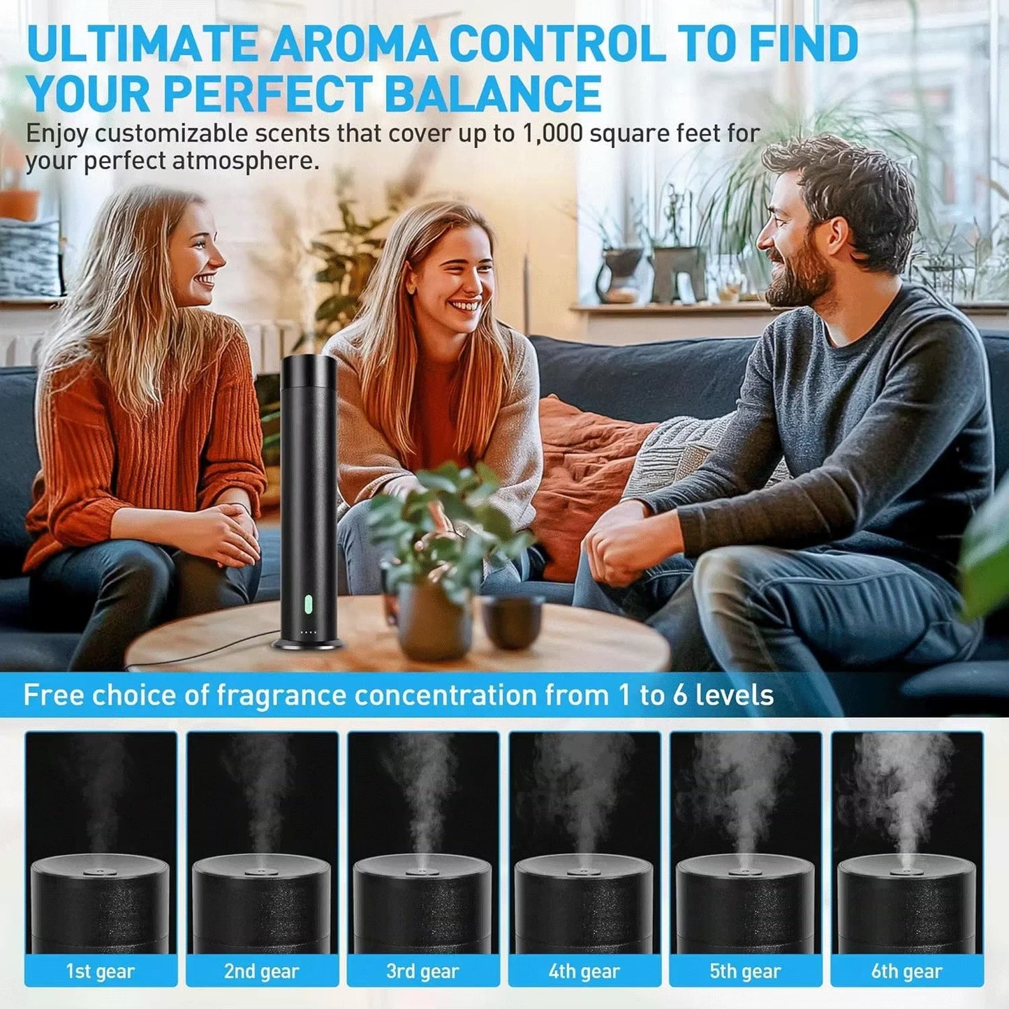 Smart Waterless Aromatherapy Essential Oil Diffuser Professional Scent Air Machine Column Aroma Diffuser for Home Large Room